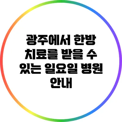 광주에서 한방 치료를 받을 수 있는 일요일 병원 안내