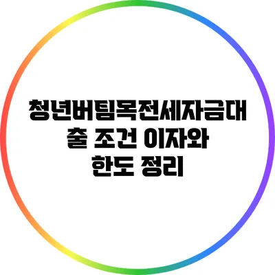 청년버팀목전세자금대출 조건 이자와 한도 정리